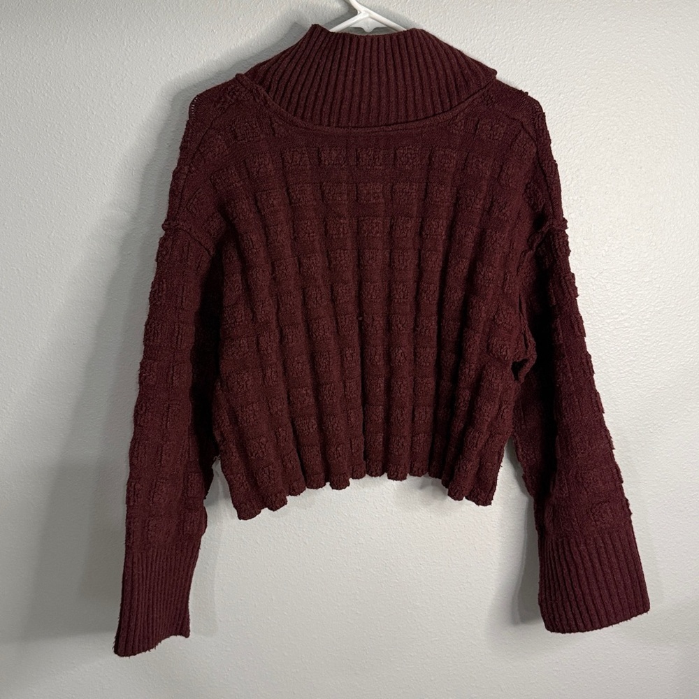 Free People | Care Soul Searcher Mock Neck Sweater | Wine Heather Small - Picture 4 of 7